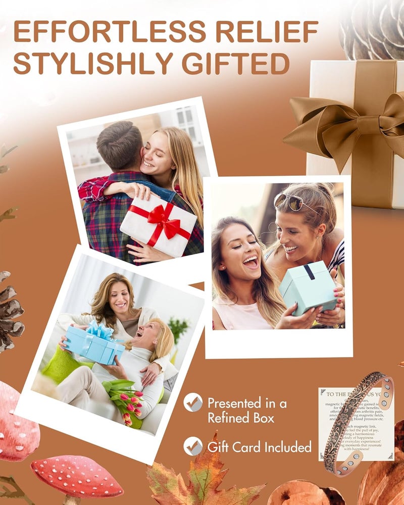 Feraco Pure Copper Bracelets for Women, 12X Enhanced Strength Magnetic Cuff Bangle for Women, 3800 Gauss Neodymium Magnets, Adjustable (Rosevine) - Image 5